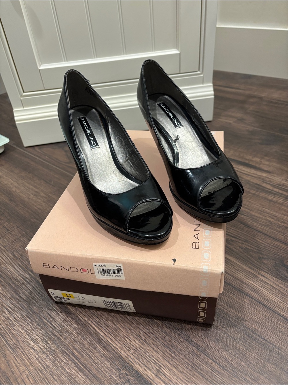Bandolino Black Patent Peep-Toe Platform Pumps